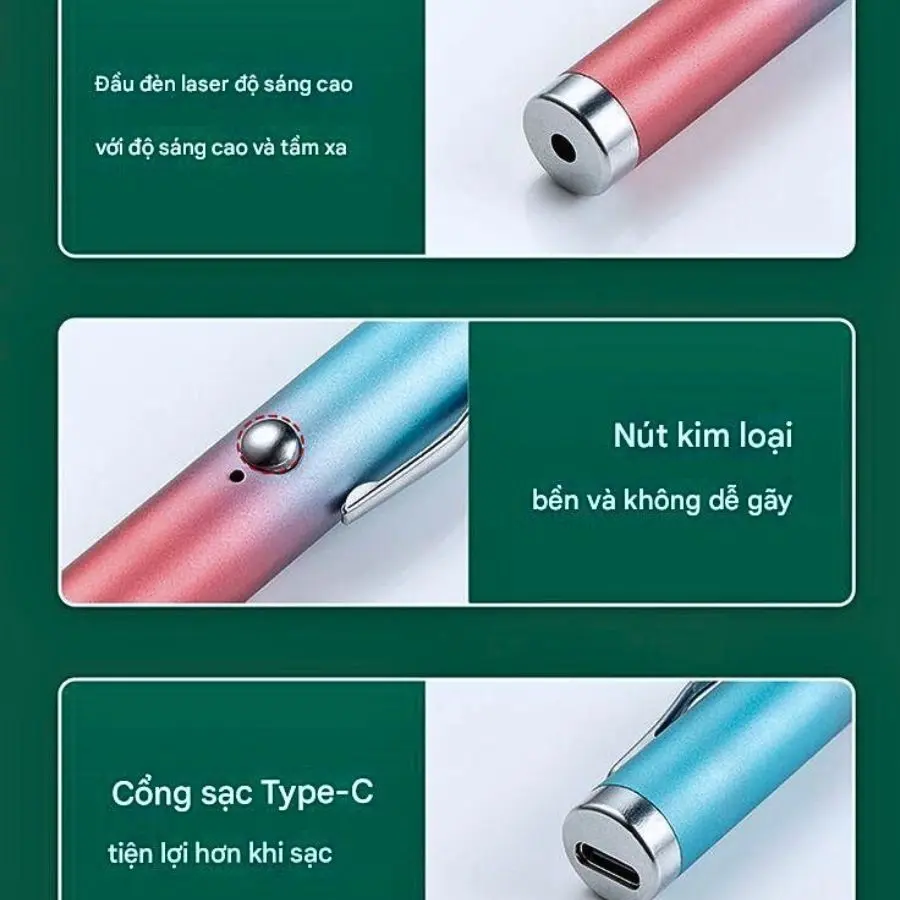 Bút Laser Tia xanh lá Dài 9cm Sạc Type C 7 den laser tia xanh lá kan 206