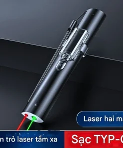 Đèn Laser Laze Kan 313LS 2 Tia Xanh Đỏ Sạc Type C 12 den laser 2 trong 1 313ls