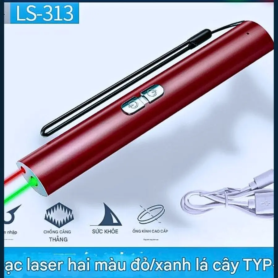 Đèn Laser Laze Kan 313LS 2 Tia Xanh Đỏ Sạc Type C 6 den laser 2 trong 1 313ls