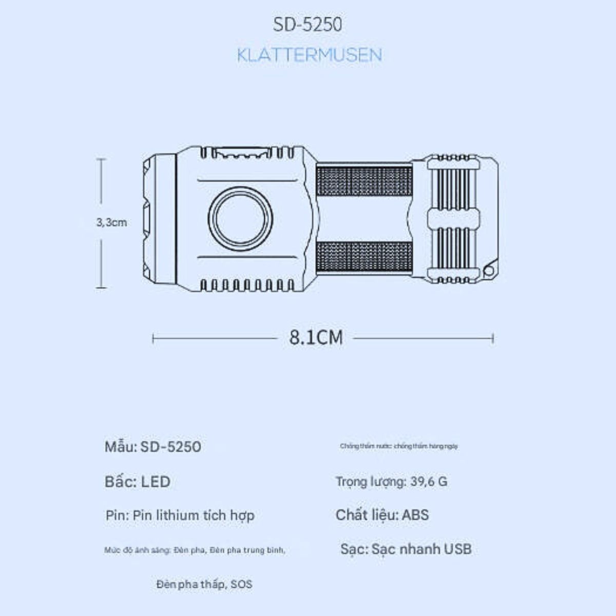 ĐÈN PIN MÓC KHÓA SMILING SHARK SD-5304 SD-5314 (3XPE) 5 ĐÈN PIN MÓC KHÓA SMILING SHARK SD-5250 (3XPE) - SIÊU GỌN, SẠC NHANH, CHIẾU XA 100M