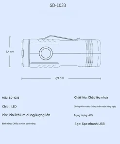 ĐÈN PIN MINI SMILING SHARK SD-1033 (3XLED) - NHỎ GỌN, SÁNG MẠNH, TÍCH HỢP NAM CHÂM