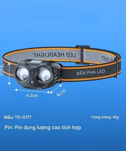 ĐÈN PIN ĐỘI ĐẦU SMILING SHARK TD-0166A- MINI, CẢM BIẾN SÓNG, SIÊU NHẸ 45G